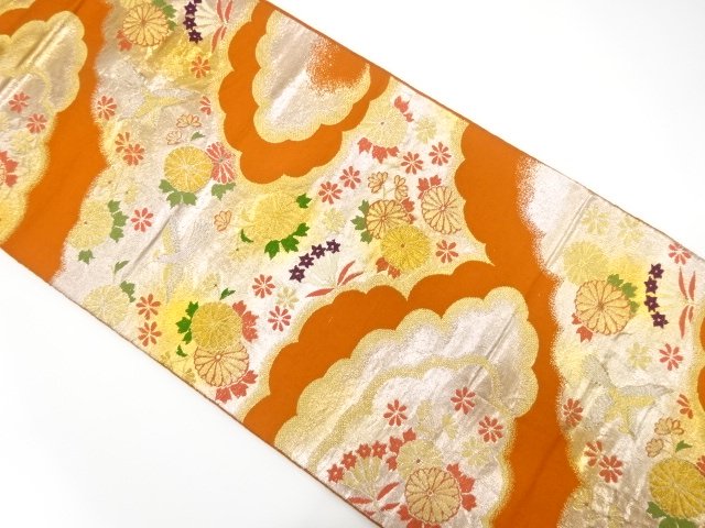 JAPANESE KIMONO / ANTIQUE FUKURO OBI / SILK / WOVEN FLOWER & BIRD